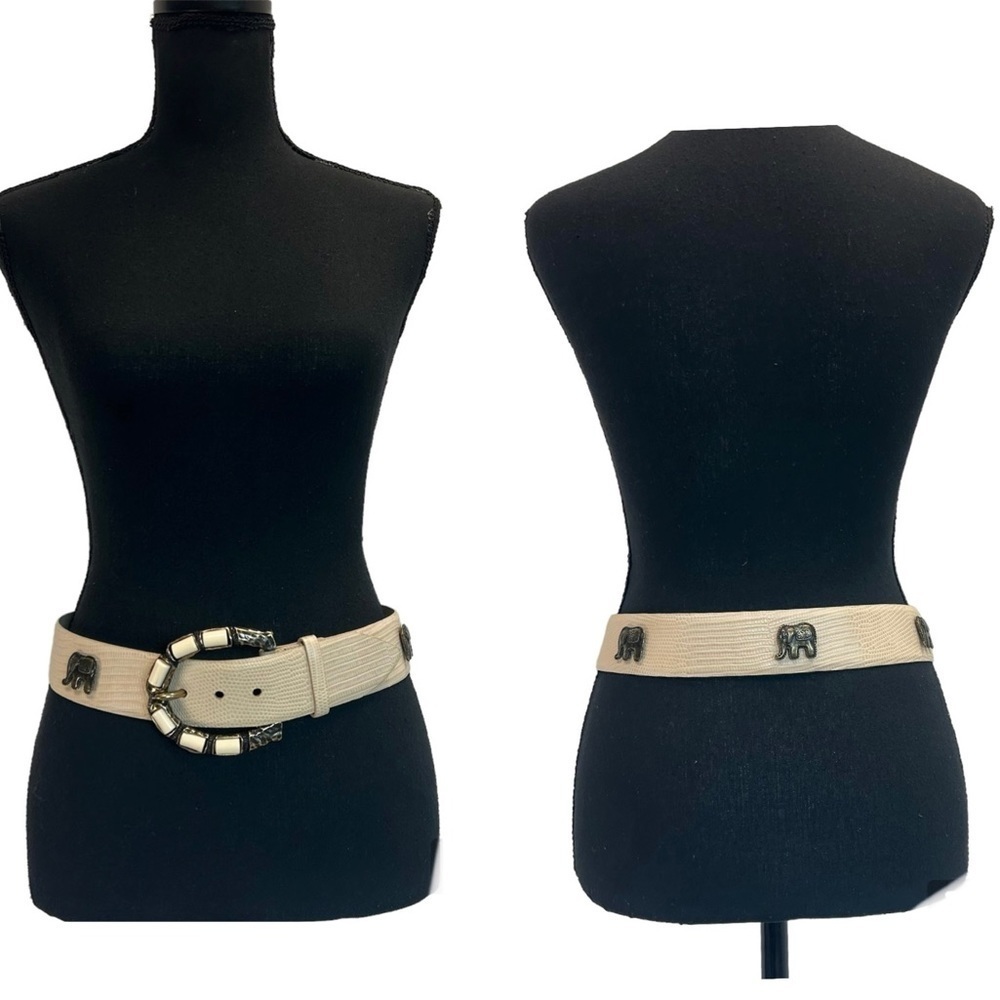 Carlisle cream Leather Belt Safari Unique Elephant Studs Hammered Buckle Italy S